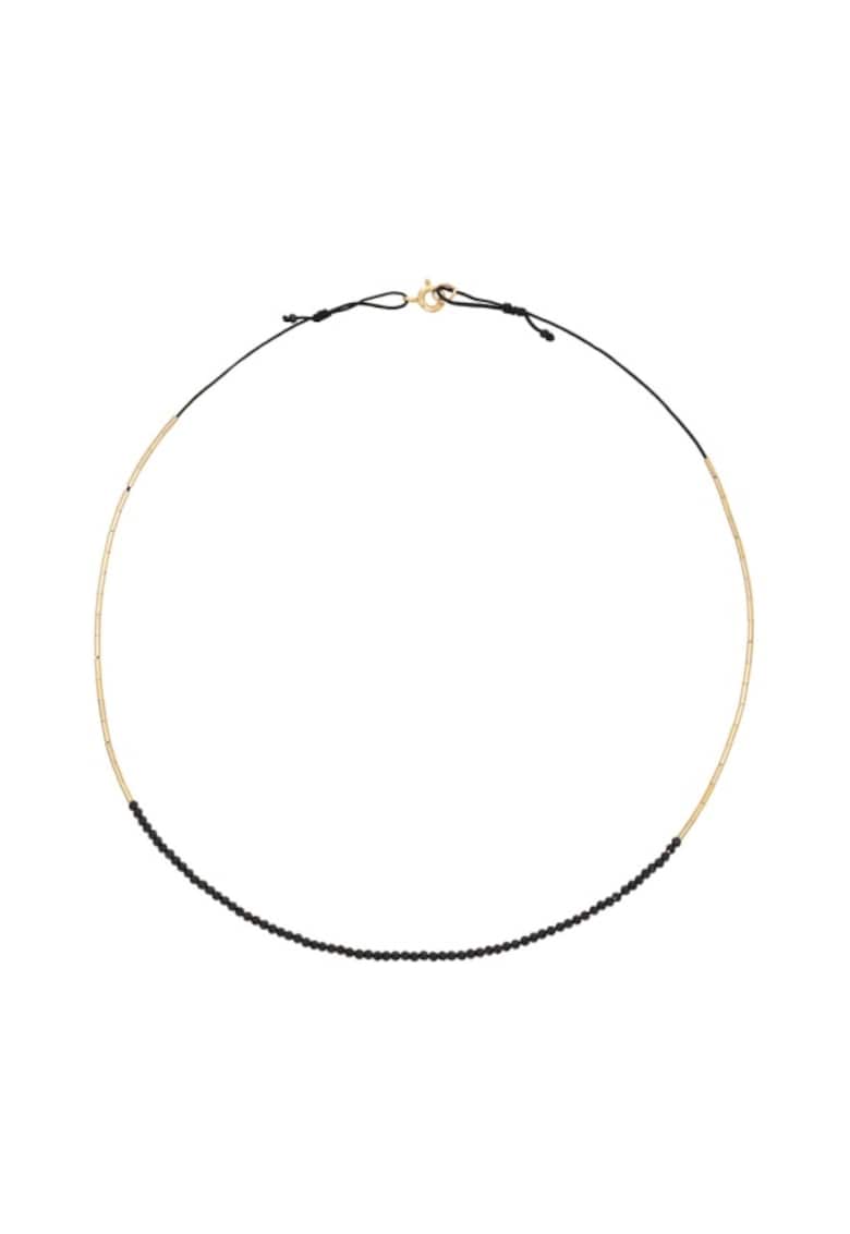 Colier  Caviar Black - la baza gatului - reglabil - cu spinel negru fatetat si elemente de aur filat de 14k/20 Colier  Caviar Black - la baza gatului - reglabil - cu spinel negru fatetat si elemente de aur filat de 14k/20