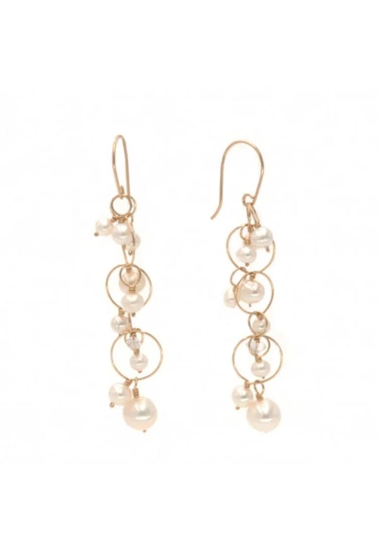 Cercei  Pearls Circus - lungi - cu perle de cultura albe si fir din aur filat de 14k/20 Cercei  Pearls Circus - lungi - cu perle de cultura albe si fir din aur filat de 14k/20