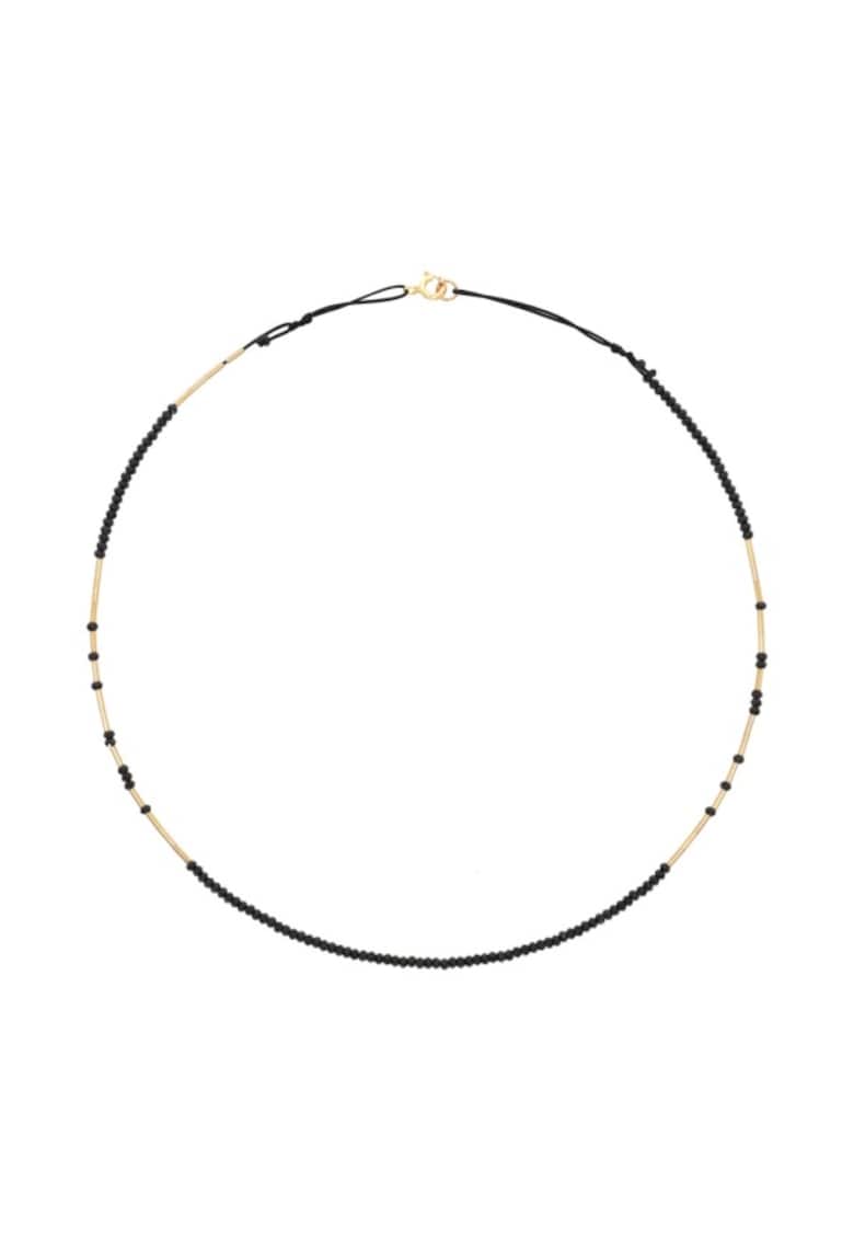 Colier  Caviar Black Fusion - la baza gatului - reglabil - cu spinel negru fatetat si elemente de aur filat de 14k/20