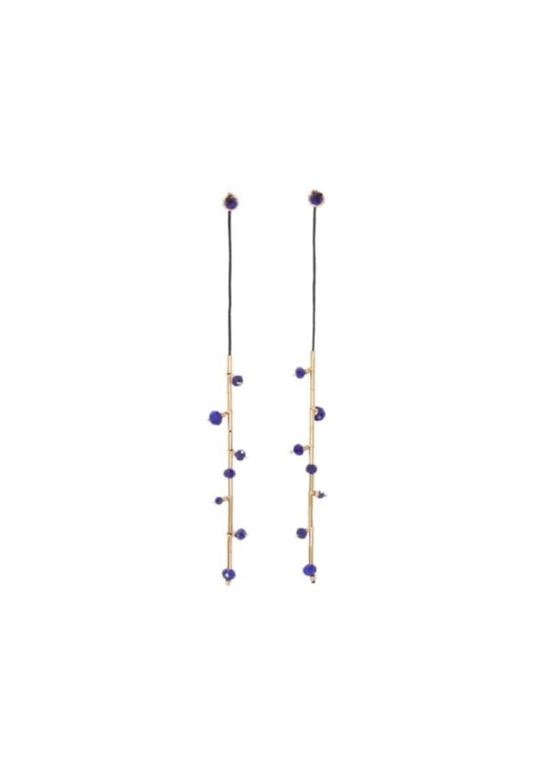 Cercei  Nightfall - lungi - cu surub - pe snur negru - cu lapislazuli si elemente din aur filat de 14k/20 Cercei  Nightfall - lungi - cu surub - pe snur negru - cu lapislazuli si elemente din aur filat de 14k/20