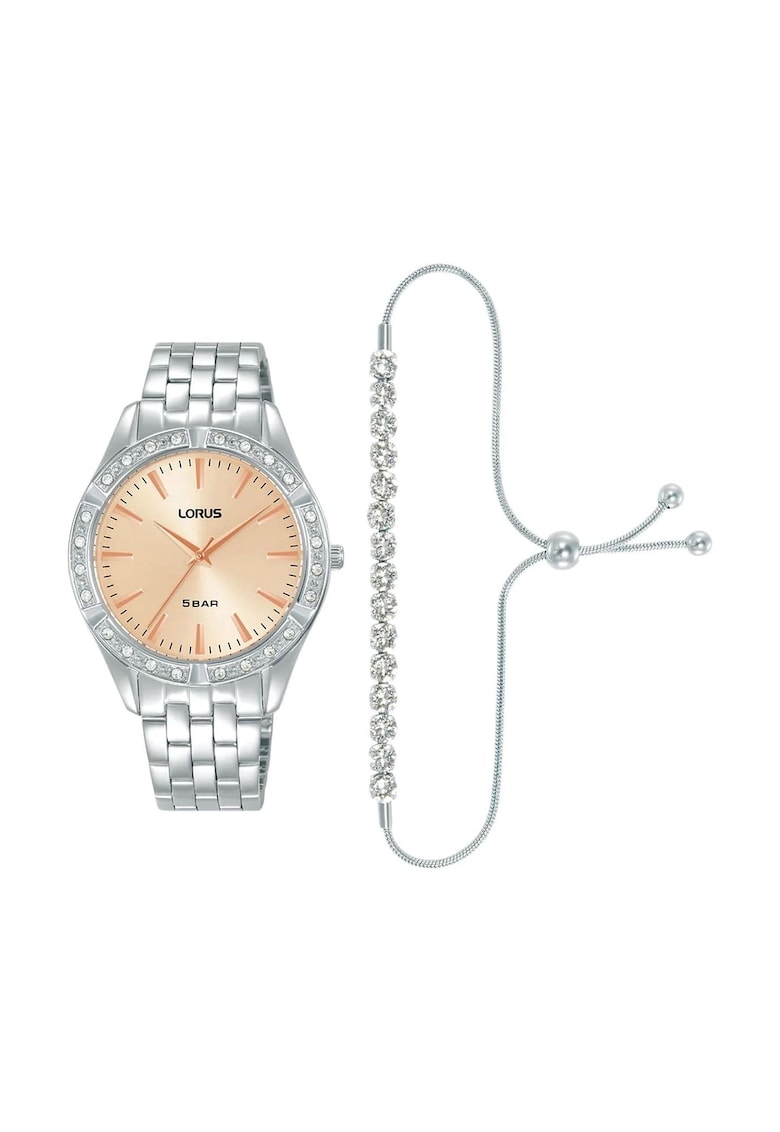 Ceas Dama inox - set cu bratara eleganta - macanism quartz - argintiu