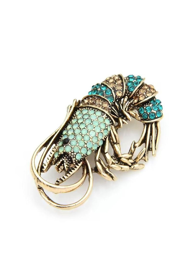 Brosa aurie - forma de crevete cu pietre verzi - Ailen C2 Brosa aurie - forma de crevete cu pietre verzi - Ailen C2