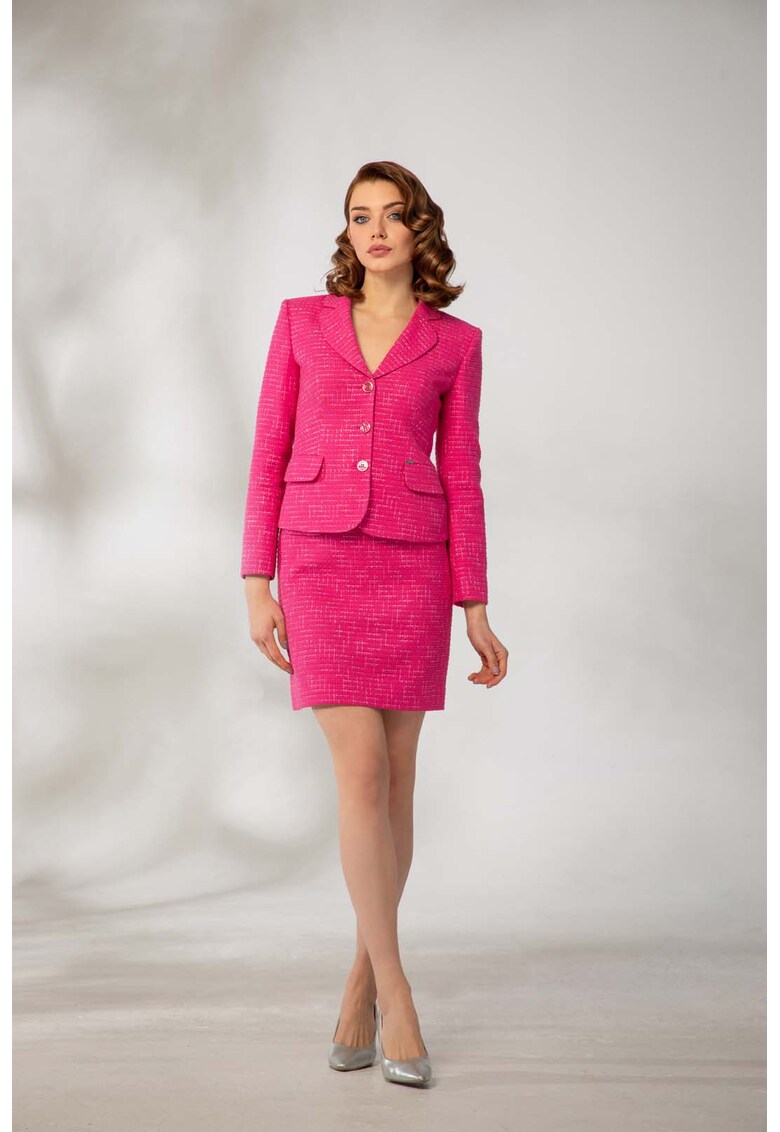 Blazer din tweed cu revere decupate - Fucsia