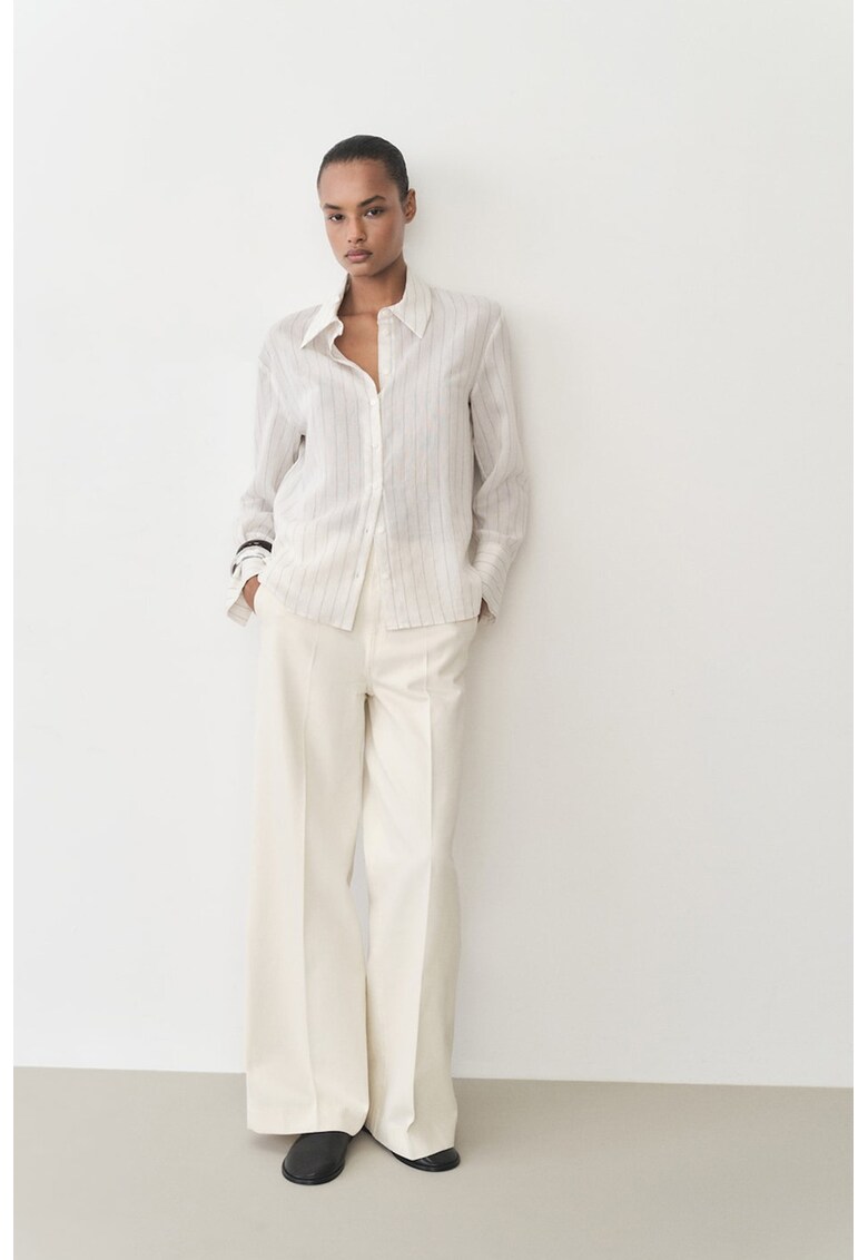 Blugi cu croiala ampla si pliuri - Crem