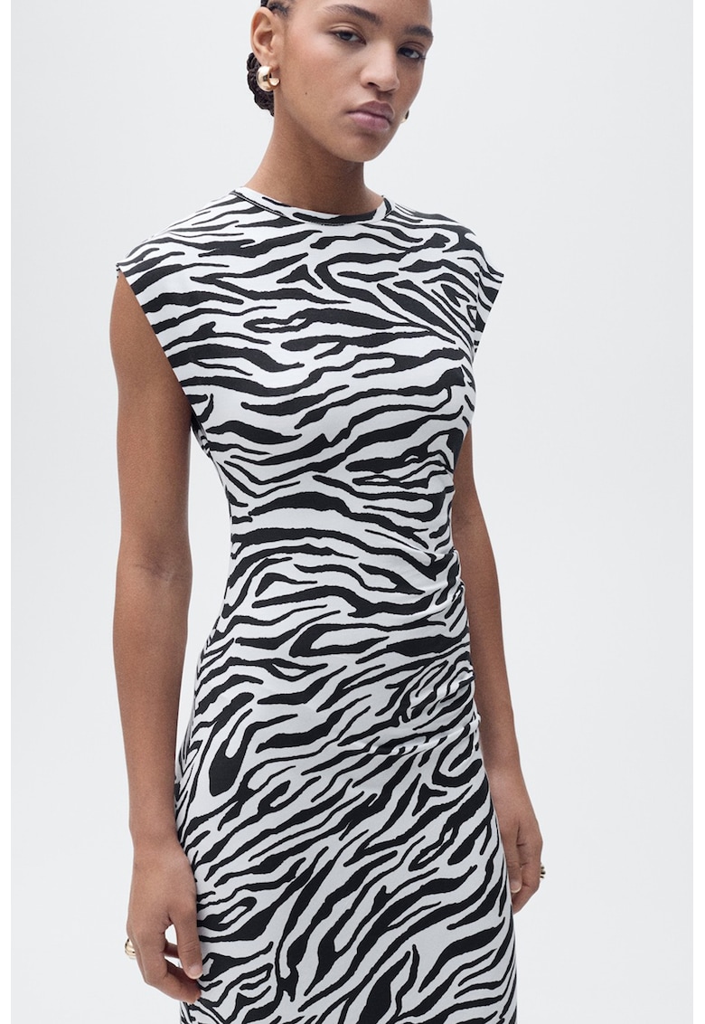 Rochie midi cambrata cu imprimeu grafic Zebra