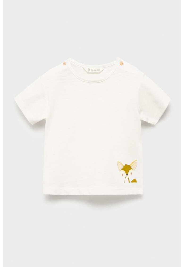 Tricou din bumbac cu decolteu rotund - Portocaliu/Alb murdar