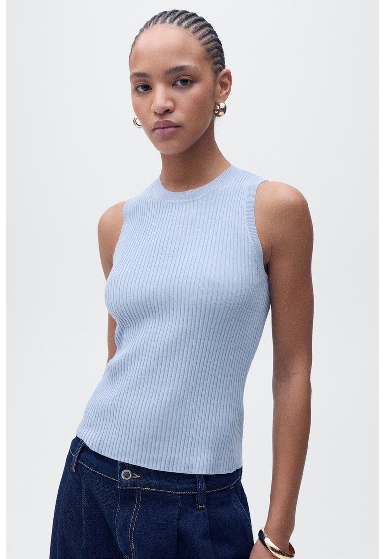 Top slim fit striat - Albastru pastel