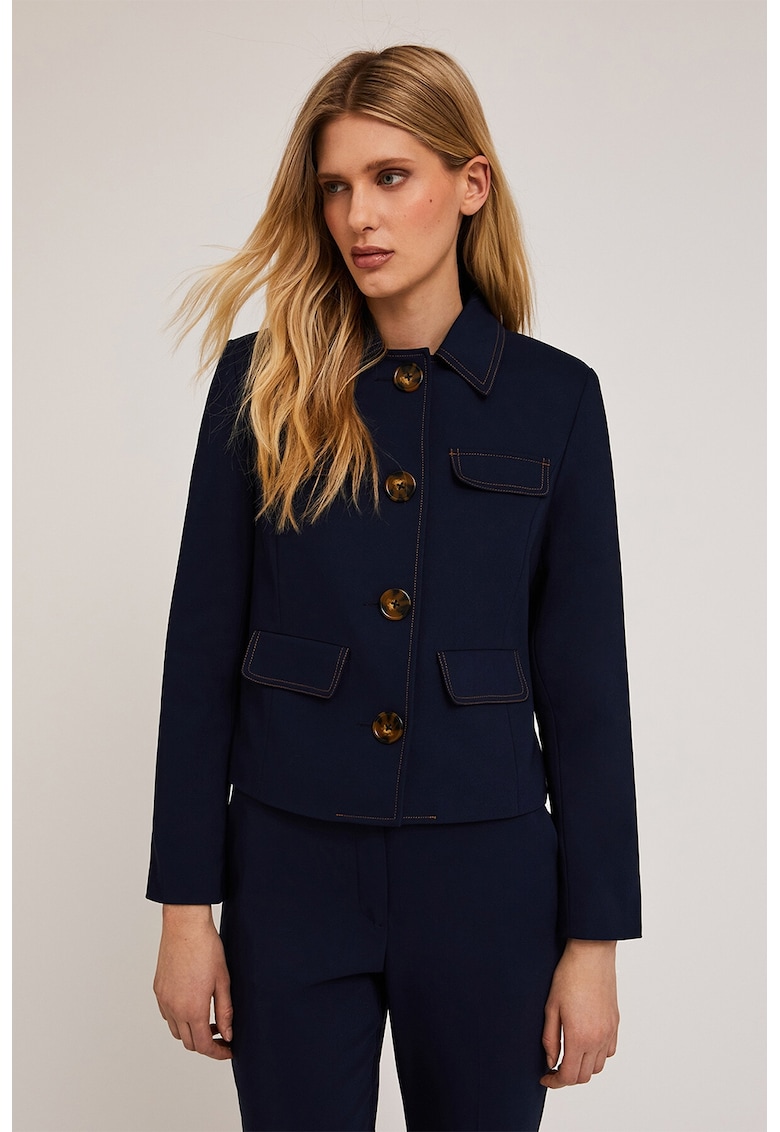 Jacheta din denim cu nasturi - Bleumarin