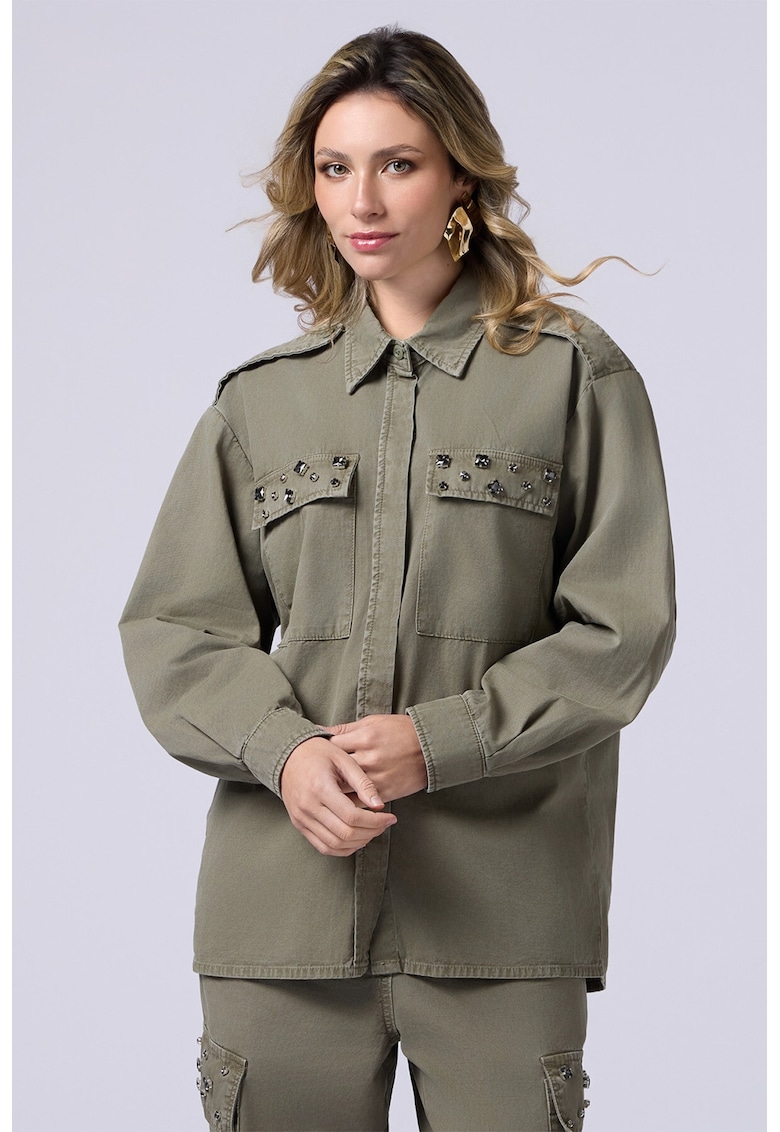 Jacheta-camasa supradimensionata cu strasuri