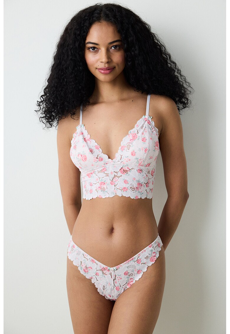 Bustiera cu model floral - Alb/Roz