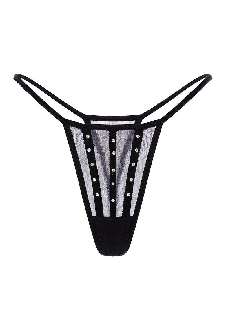 Chiloti tanga cu segmente semitransparente