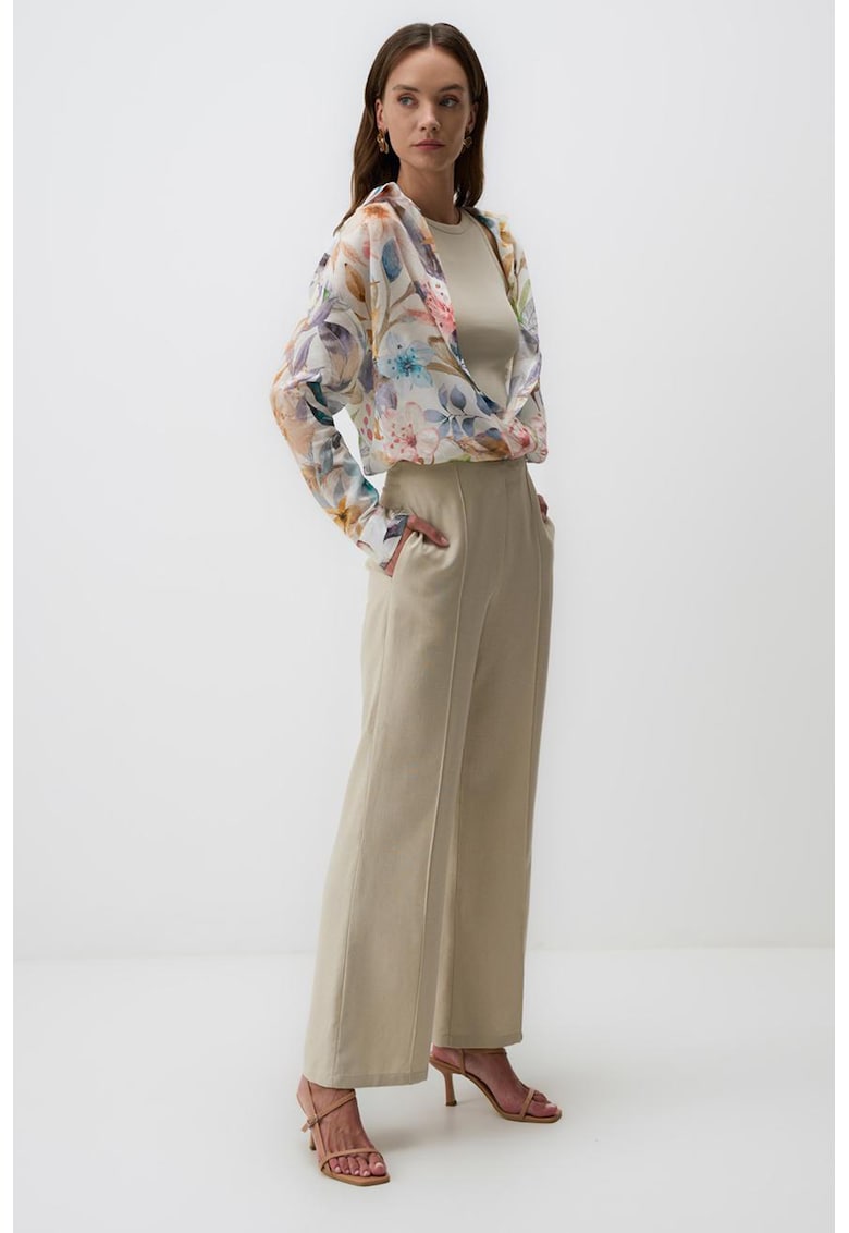 Pantaloni din amestec de in cu croiala ampla