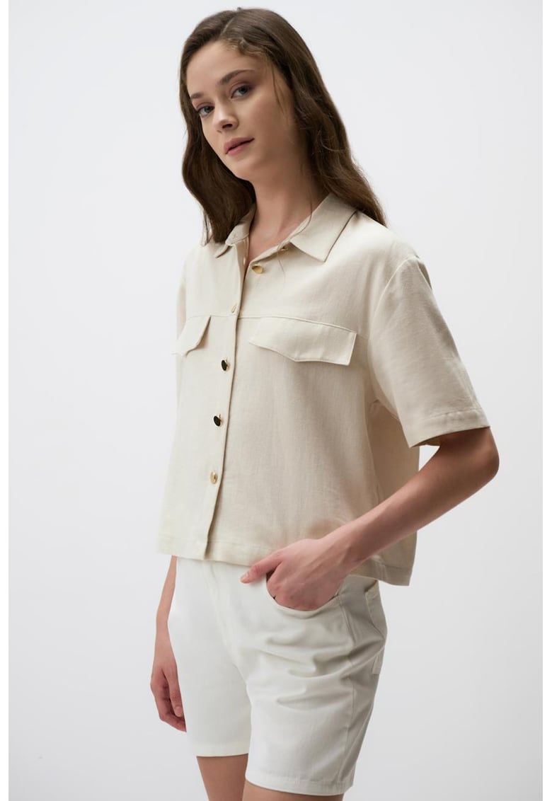 Camasa din amestec de in cu buzunare cu clapa