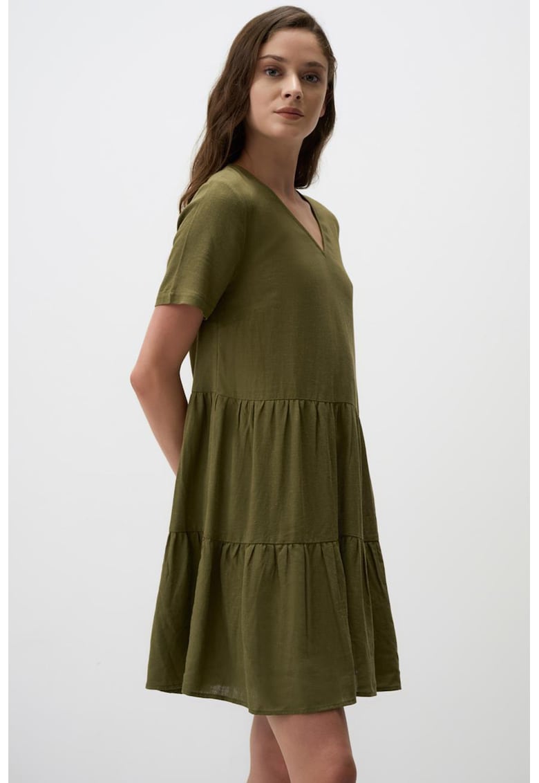 Rochie din amesec de in cu decolteu in V