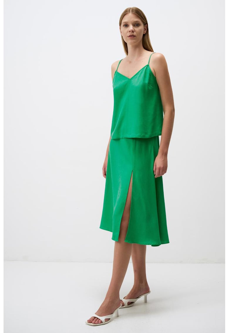 Fusta midi din in cu slit lateral