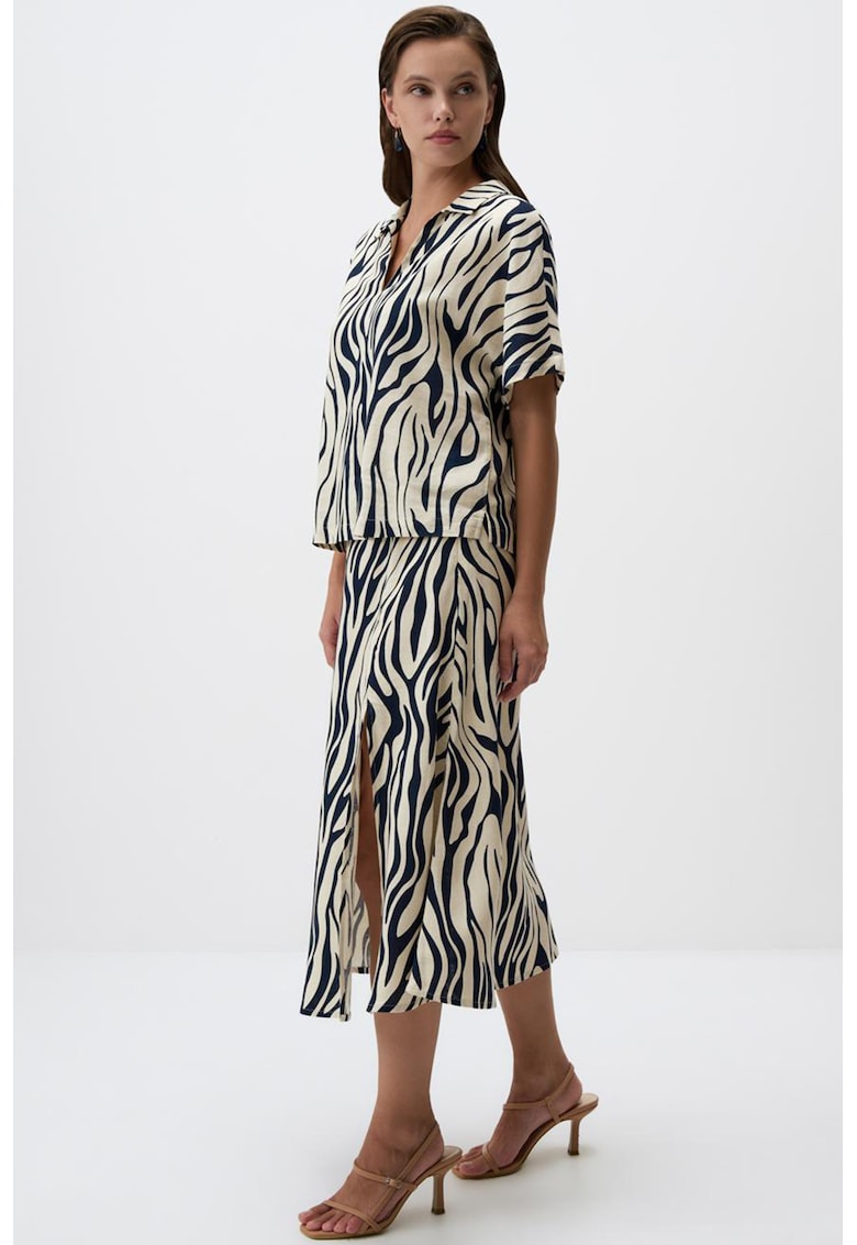 Fusta midi cu slit lateral si imprimeu Fusta midi cu slit lateral si imprimeu