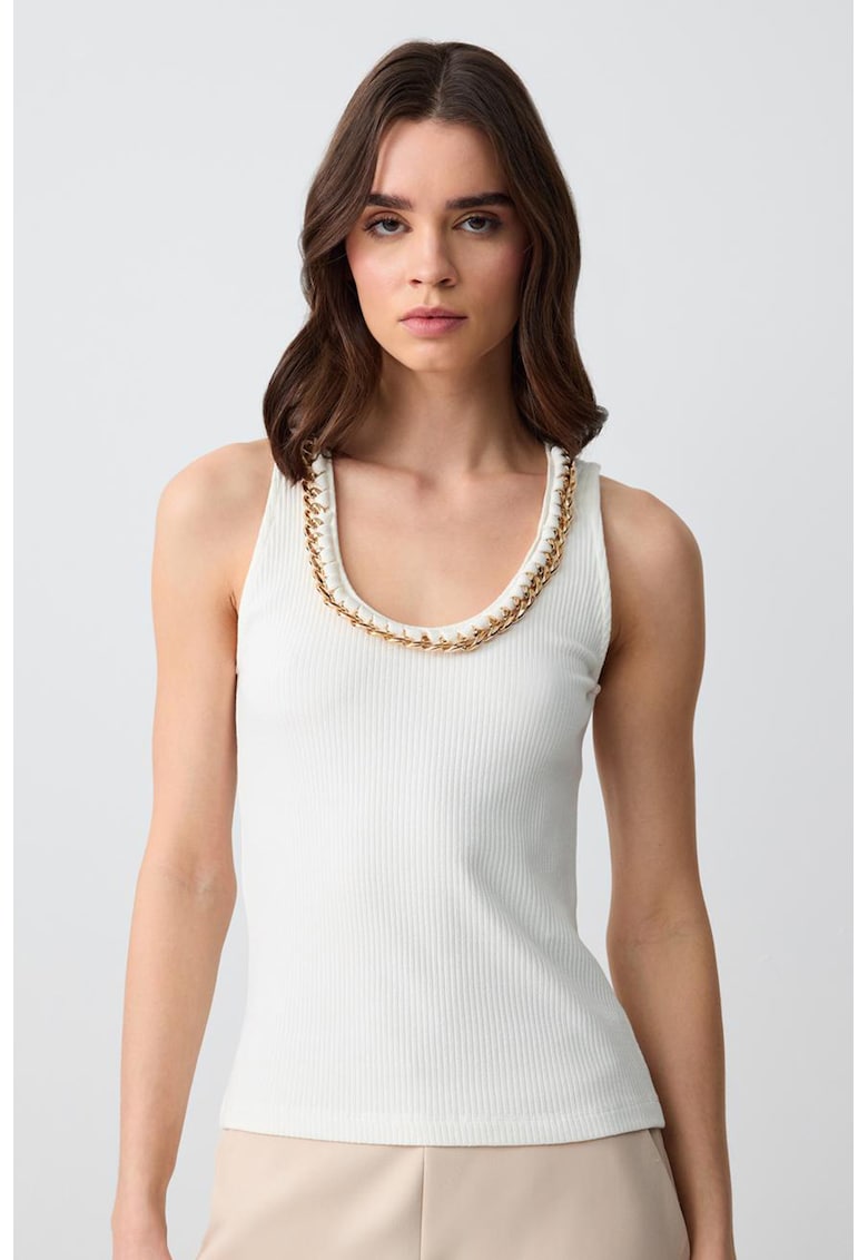 Top din bumbac cu decolteu rotund