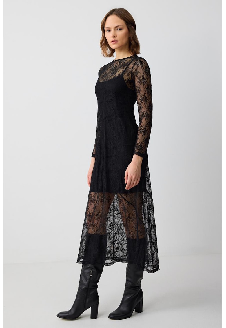 Rochie maxi cu strat exterior din dantela