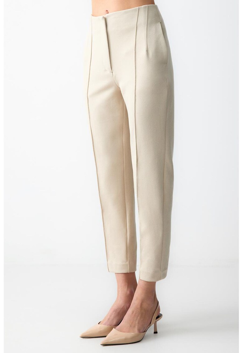 Pantaloni crop cu talie inalta - Crem