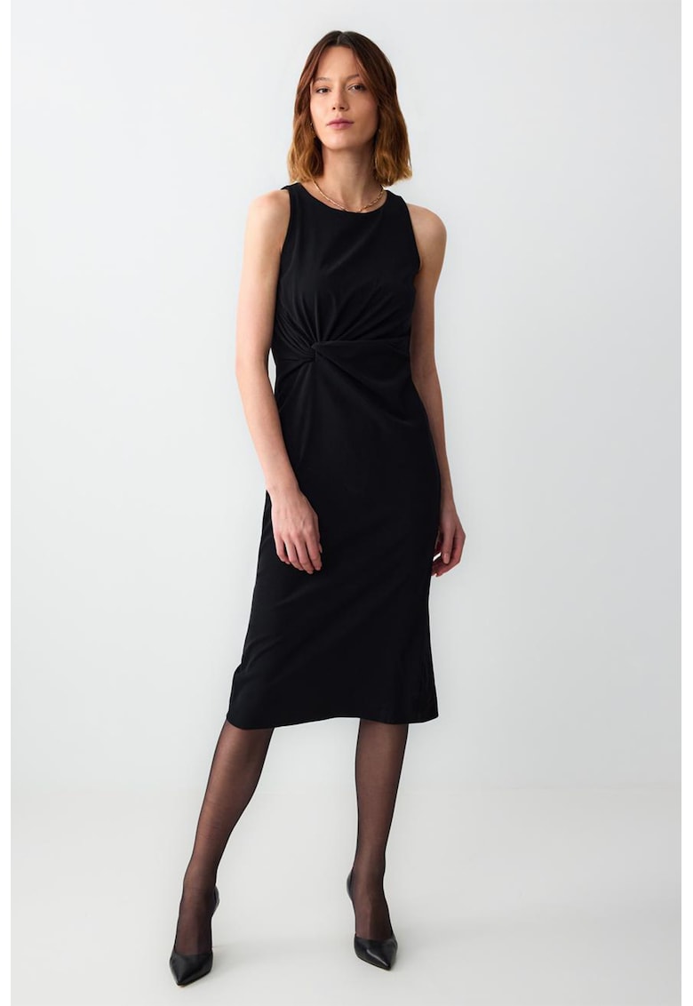 Rochie midi cu fronseuri frontale - Negru