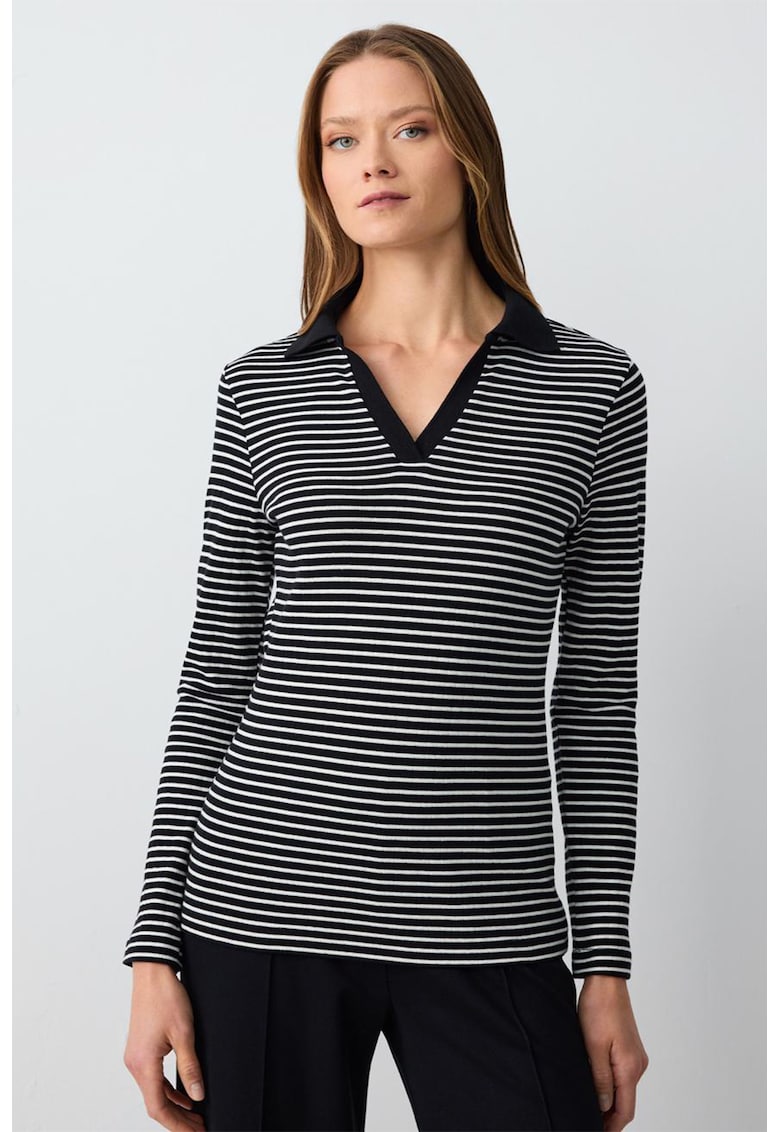 Bluza polo cu decolteu in V si model in dungi