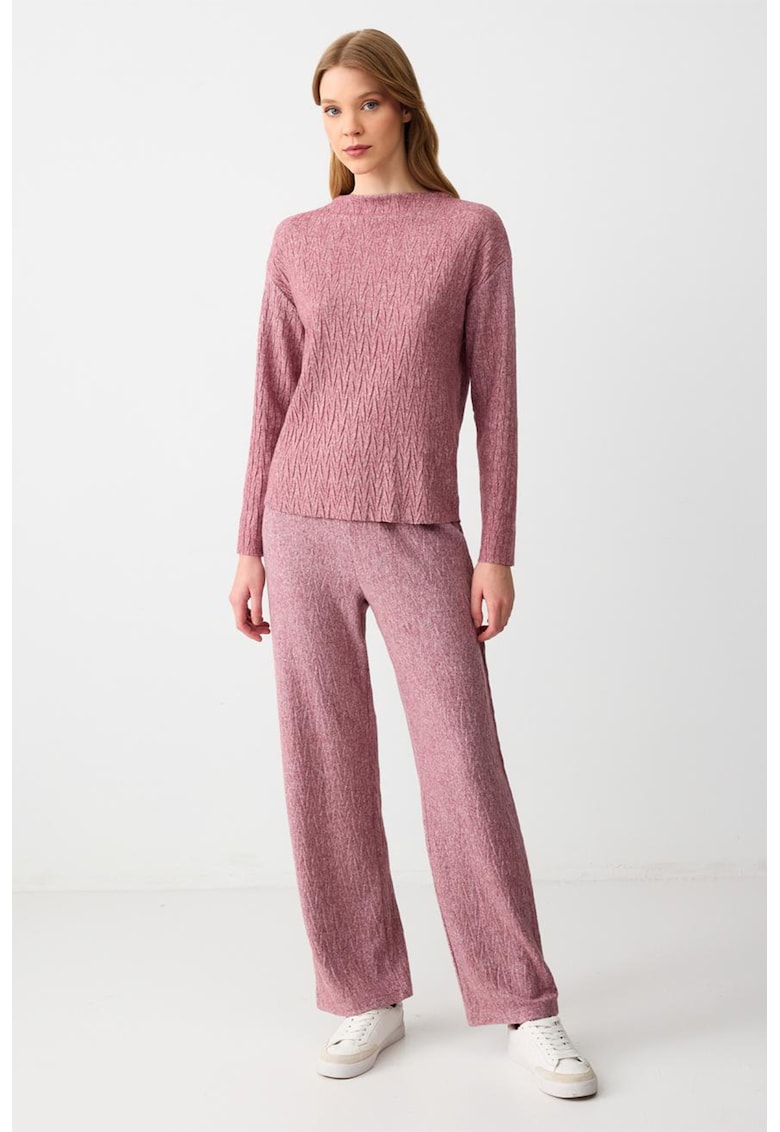 Pantaloni din tricot cu croiala ampla si model texturat