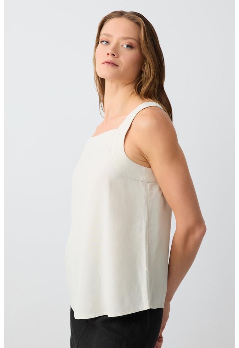 Top din amestec de in cu decolteu patrat