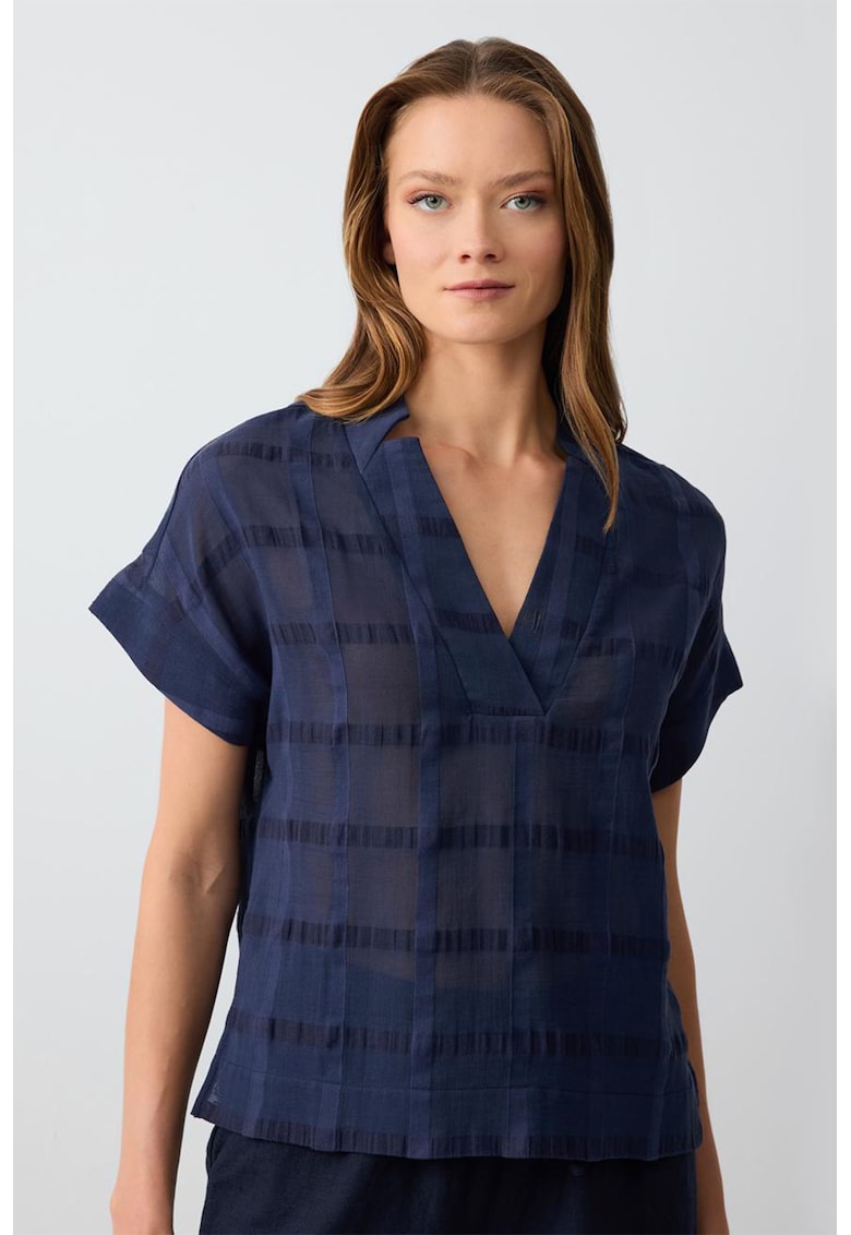 Tricou din amestec de in cu decolteu in V