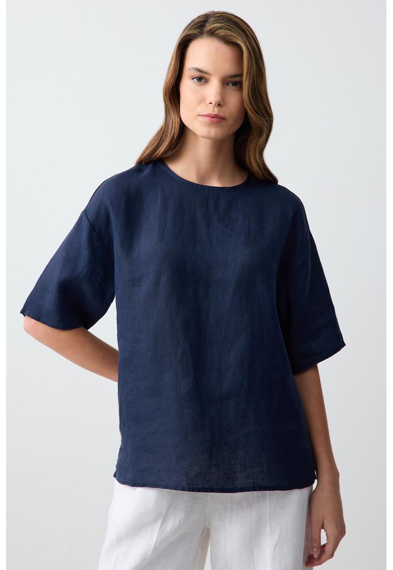 Tricou de in cu maneci lejere - Albastru inchis