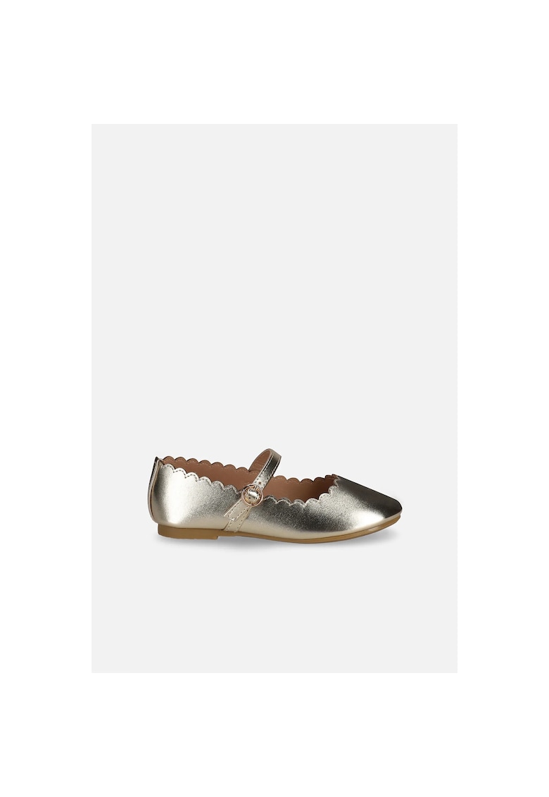 Pantofi Mary-Jane cu aspect metalizat si margini valurite - Auriu antichizat