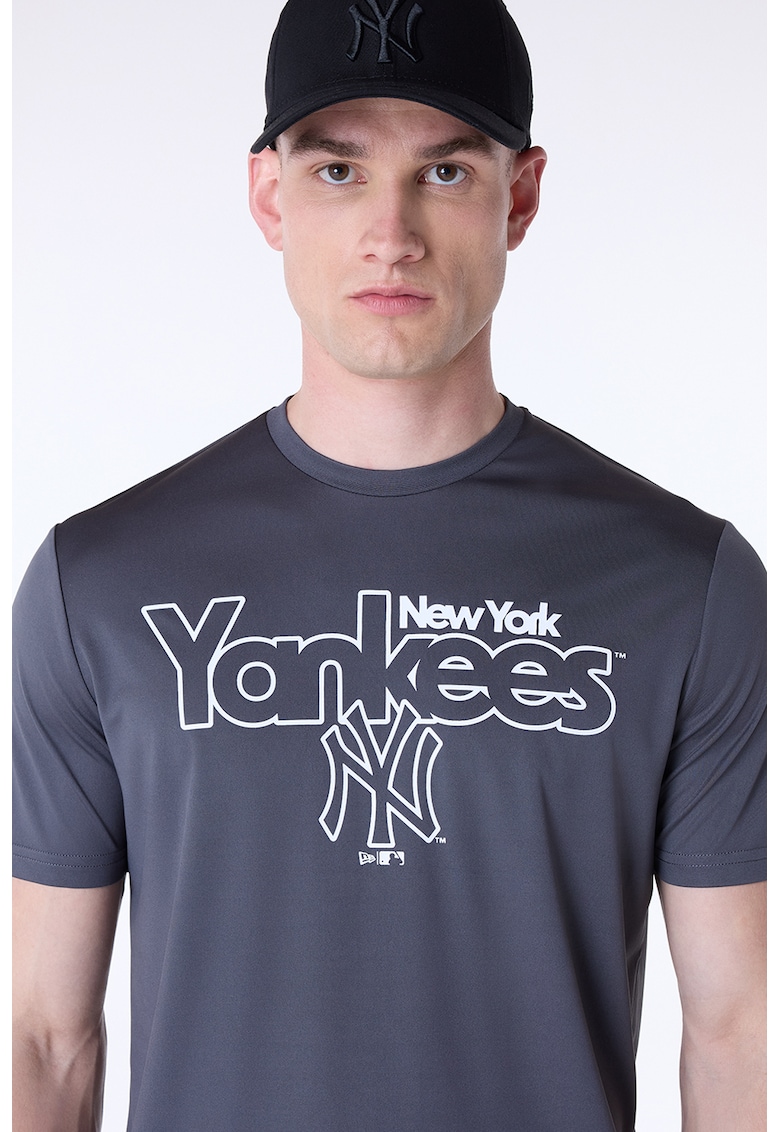 Tricou cu imprimeu si decolteu la baza gatului - Alb optic/Gri inchis