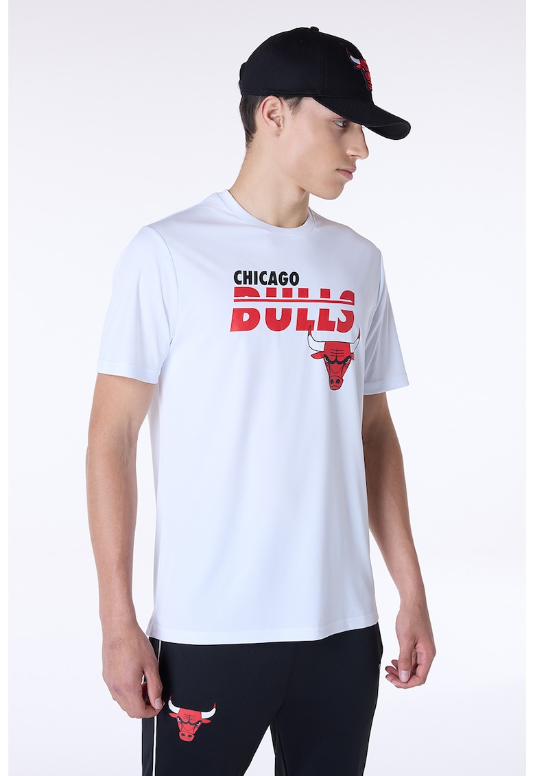 Tricou cu imprimeu si decolteu la baza gatului - Rosu/Albastru inchis/Alb optic