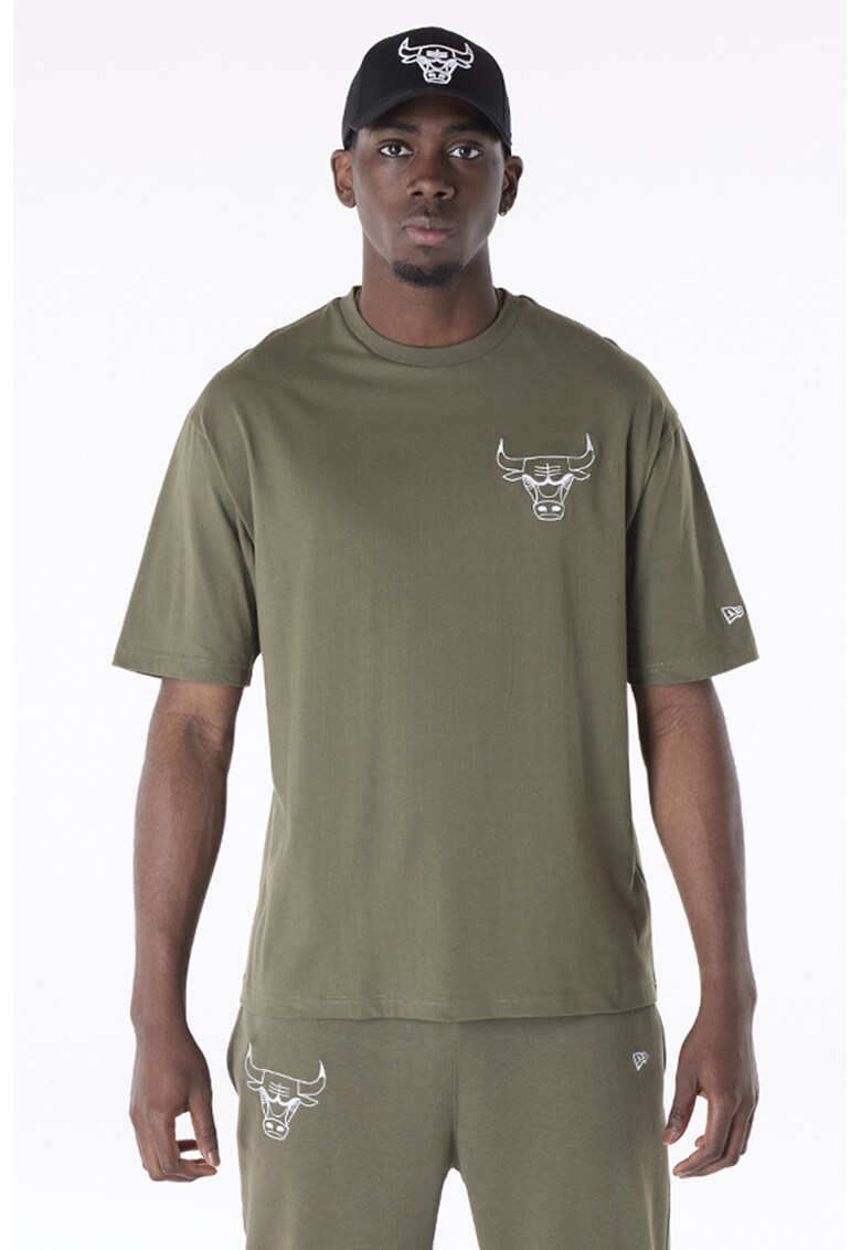 Tricou lejer cu logo pe piept - Alb optic/Verde sparanghel