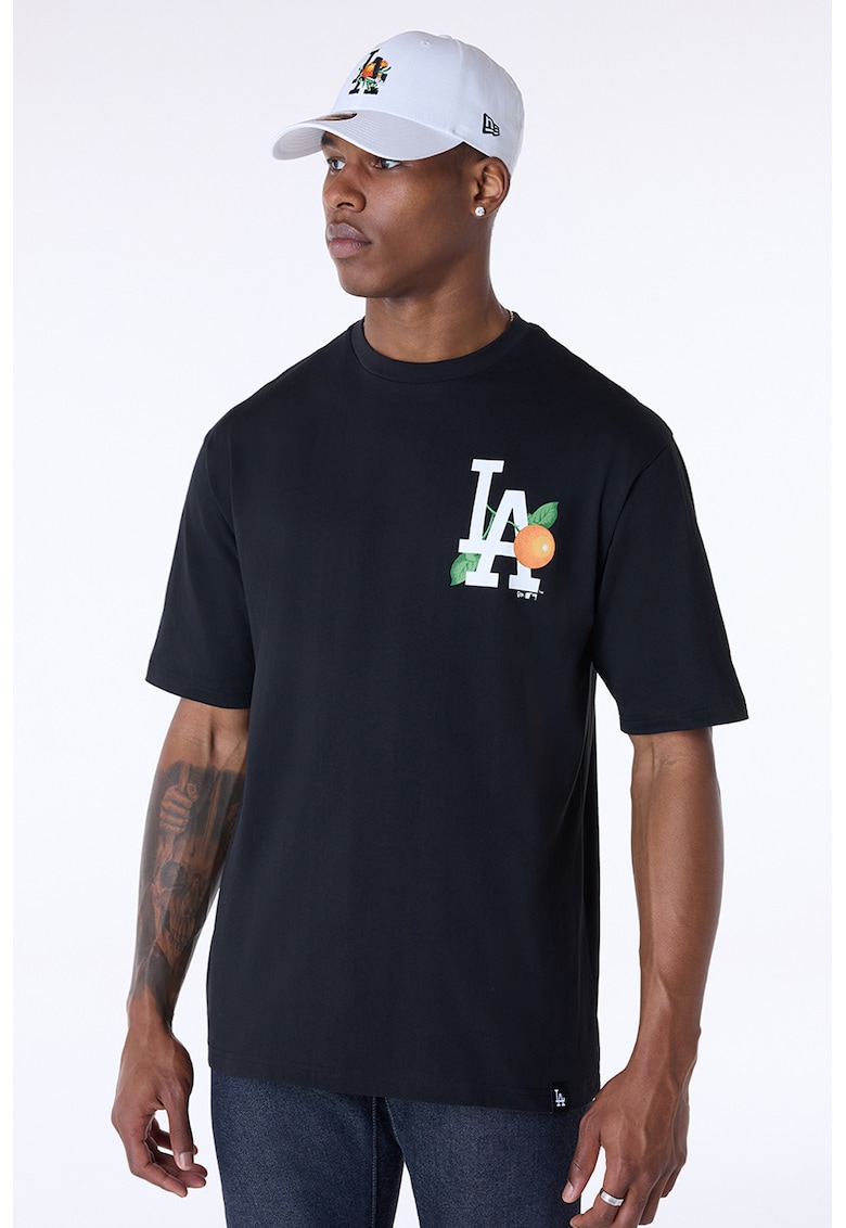 Tricou cu decolteu la baza gatului si imprimeu - Alb/Negru