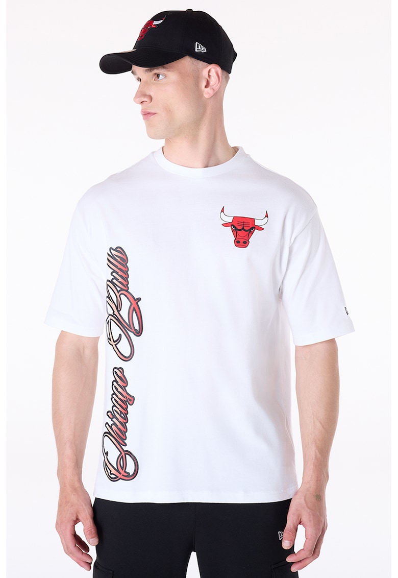 Tricou cu decolteu la baza gatului si imprimeu - Rosu/Alb/Gri