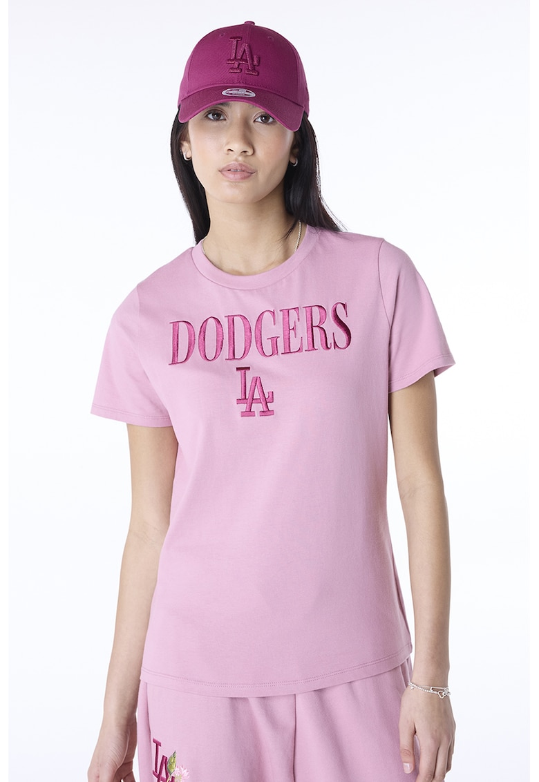 Tricou cu decolteu la baza gatului si logo brodat - Roz deschis/Roz inchis