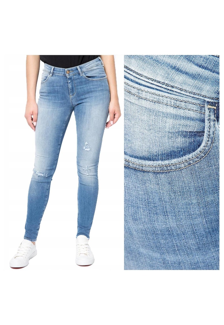 Blugi Dama - Skinny - W24 L32 US - Bumbac - Zipper - Lung - 5 Buzunare 2 Mari 2 Medii Externe 1 Mic Intern - Talie Joasa - Albastru