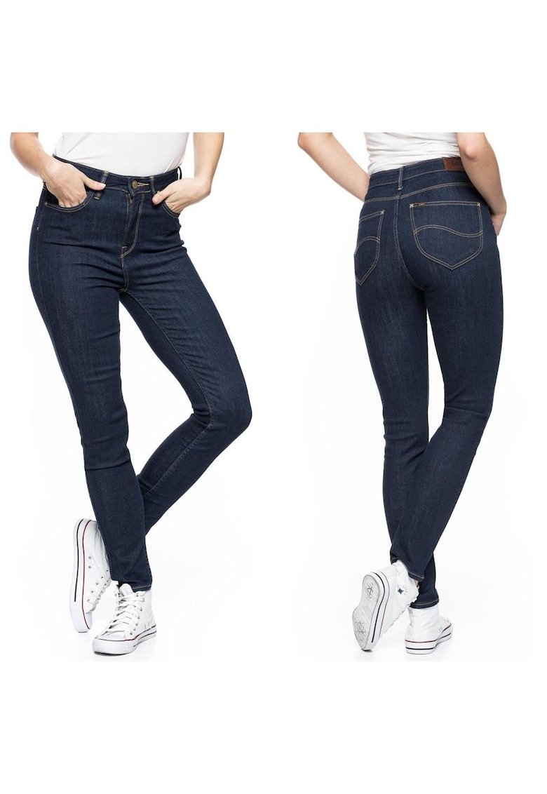 Blugi Dama - Skyler - W25 L33 - Bumbac - Fermoar - Lungi - Talie Inalta - 5 Bunzuare - High-Quality - Albastru Inchis