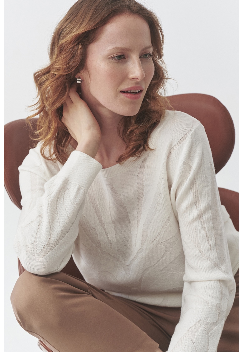 Pulover din amestec de bumbac cu decolteu rotund