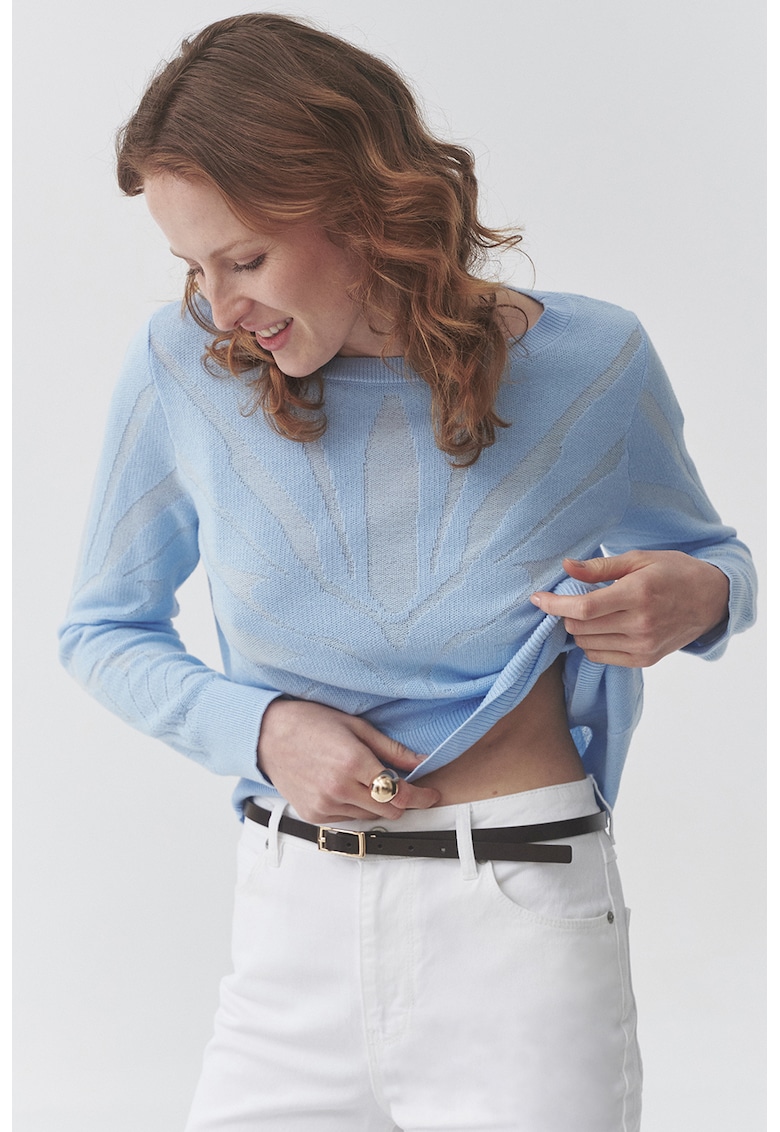 Pulover din amestec de bumbac cu decolteu rotund