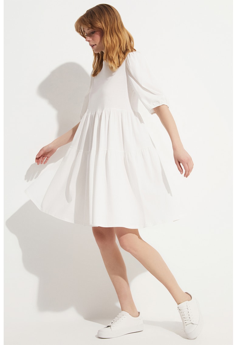 Rochie evazata din bumbac cu maneci bufante