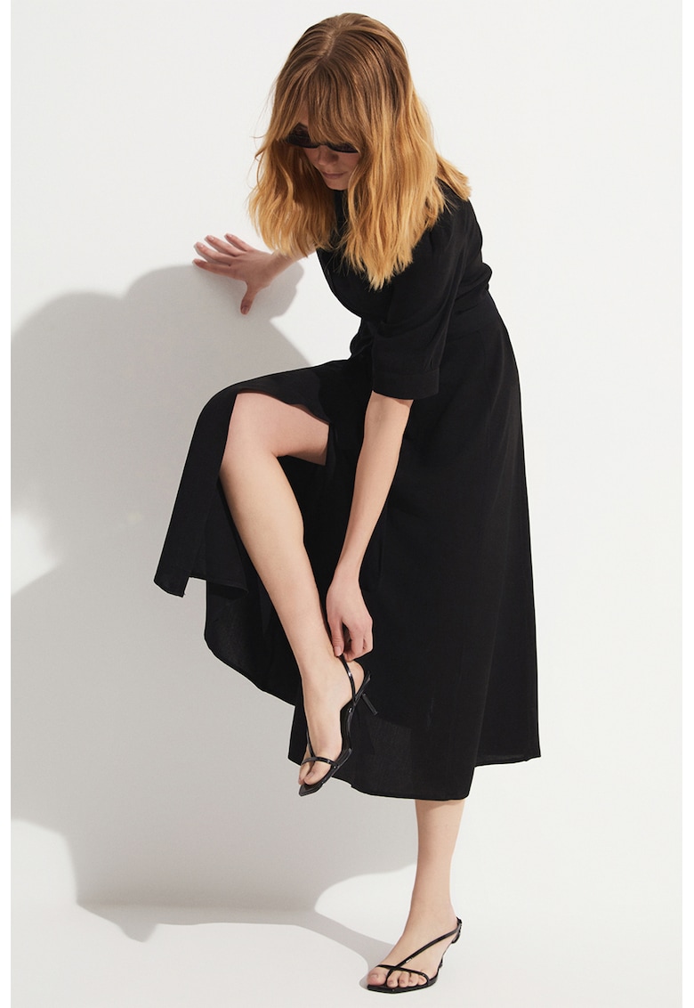 Rochie-camasa cu model uni si maneci scurte