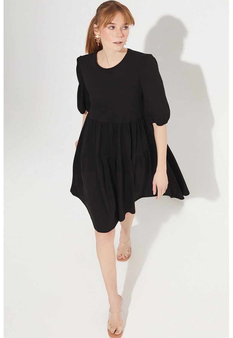 Rochie evazata din bumbac cu maneci bufante