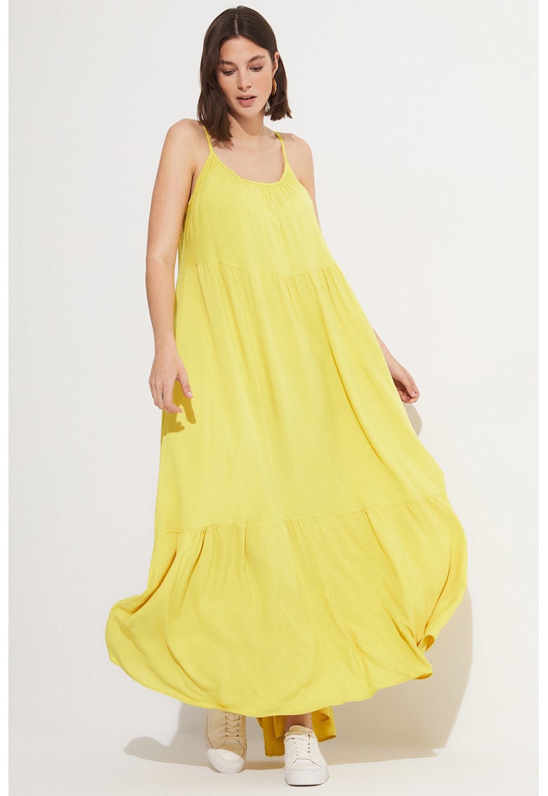 Rochie maxi evazata cu bretele inguste