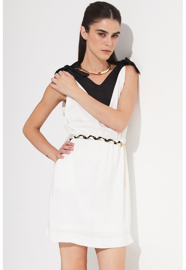 Rochie scurta cu decolteu in V - Negru/Alb optic
