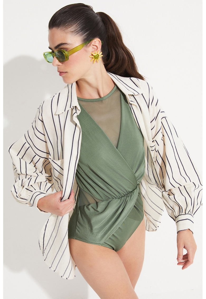 Camasa supradimensionata cu imprimeu si maneci cazute