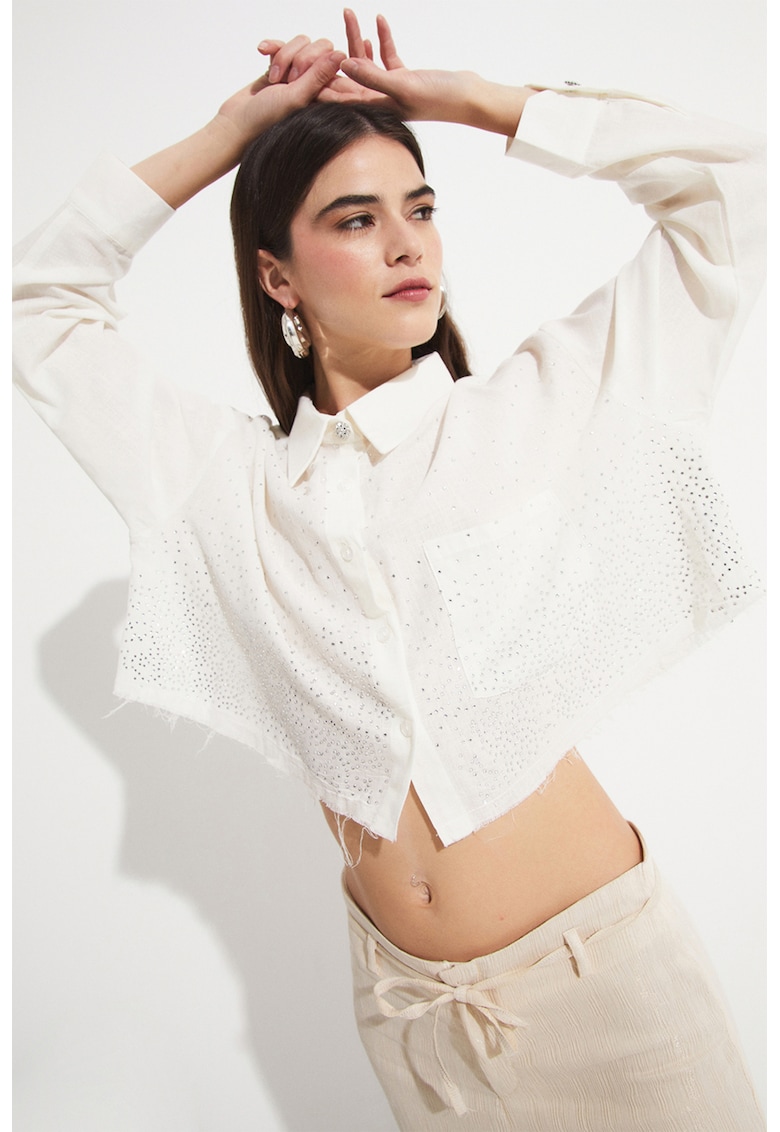 Camasa crop lejera cu buzunar pe piept