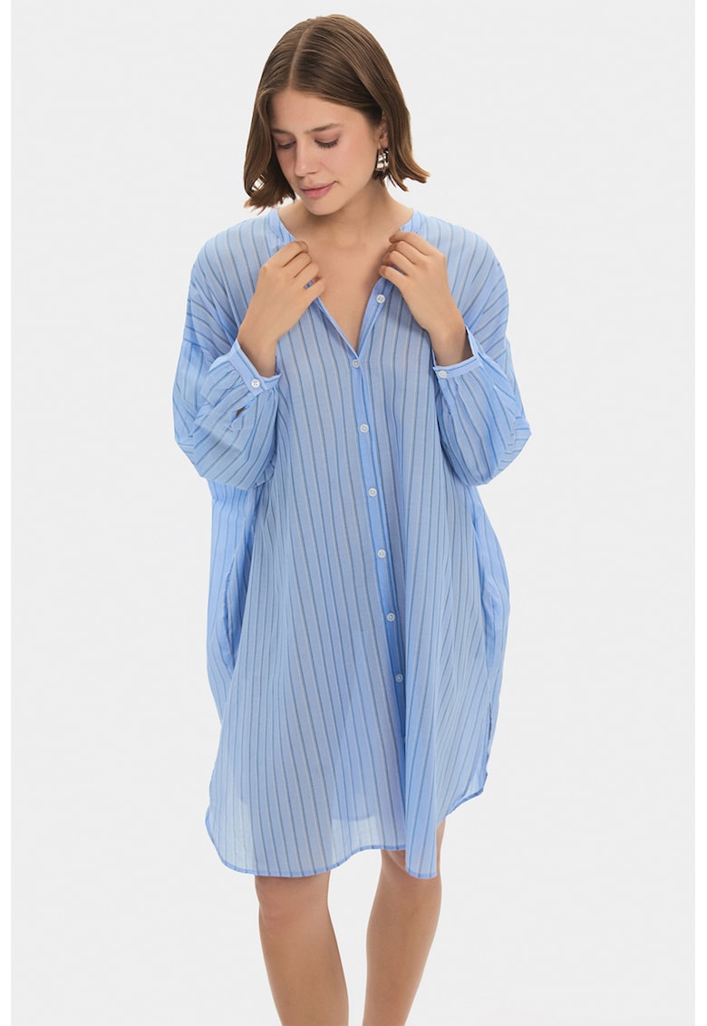 Rochie camasa in dungi cu buzunare laterale