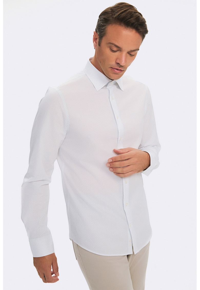 Camasa slim fit de bumbac - Alb/Albastru deschis