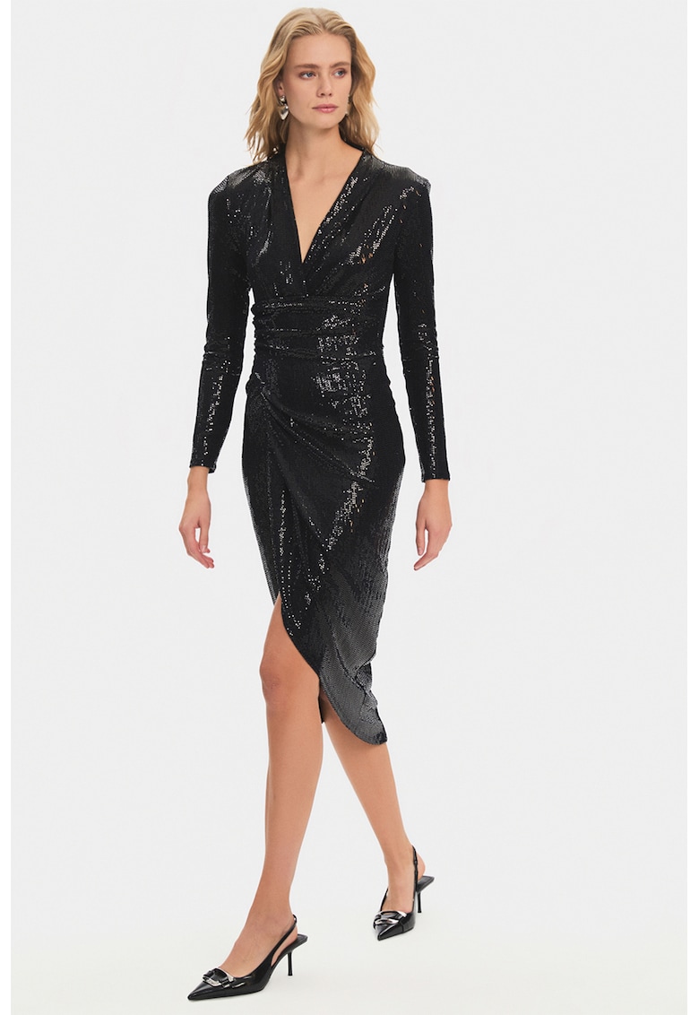 Rochie midi cu decolteu in V - stralucitoare